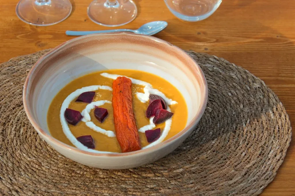 Cream of seasonal vegetables made with locally grown vegetables