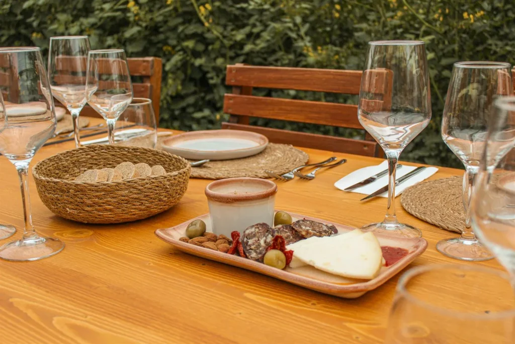 Platter of local Mallorcan products featuring cured meats, cheese, and olives